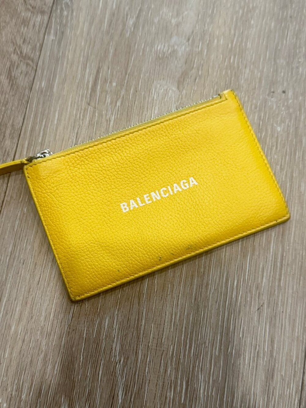 Authentic Balenciaga Cash Zipper Grained Leather Card Holder – Vibrant Yellow